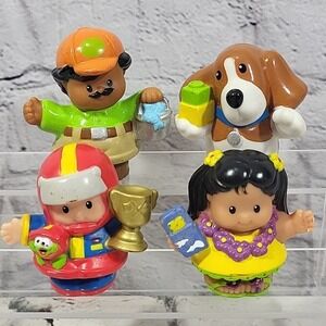 Fisher-Price Little People Figures Lot Of 4 Puppy Zoo Keeper Eddie Racer Hula